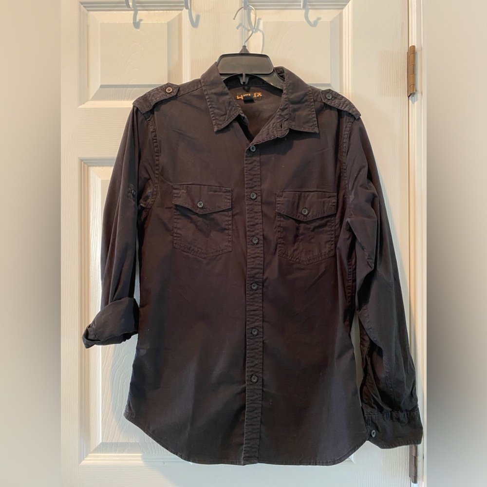 Helix Young Men’s Button Front Casual Shirt, Black- Size Small